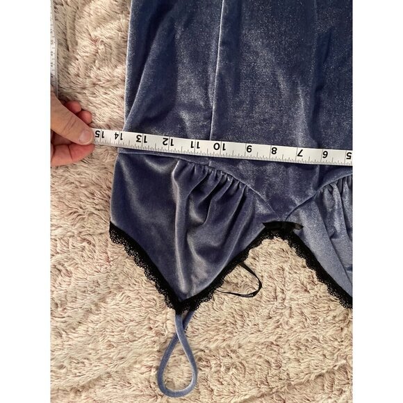 Forever 21‎ Womens Velvet Slip Dress With Lace Trim & Side Slit In Blue - Picture 12 of 15